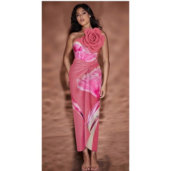 Women’s One-Piece 3D Flower Swimsuit With Matching Wrap/Skirt peach pink Large - Picture 2 of 16